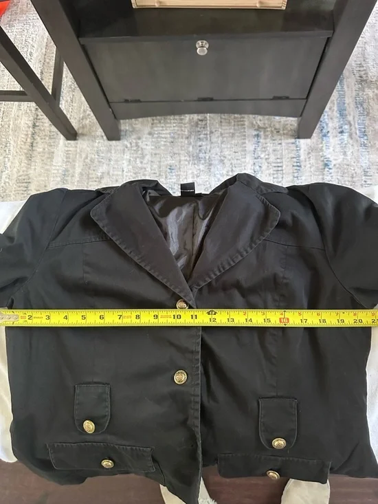 Sandro Paris Black Blazer Jacket Gold Button Cropped Tailored Women’s L - Picture 10 of 11